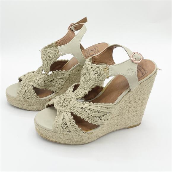 Lucky Brand Ridgeview Macrame Platform Wedge Sandal Cream Tan 8 - Picture 3 of 10